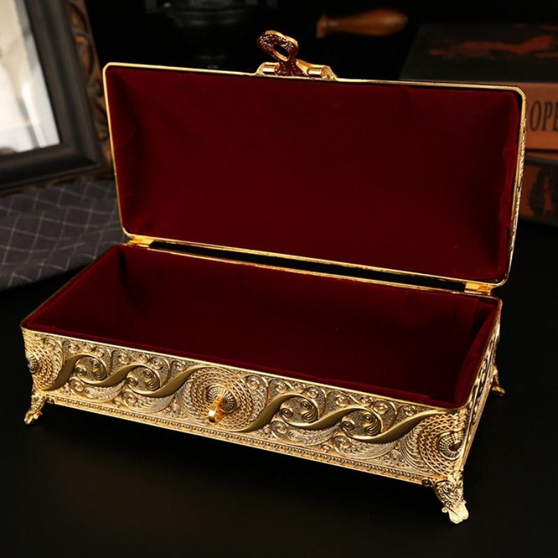 Cutie de depozitare pentru coliere, Organizator de dimensiuni mari, Stil european, Rectangular, Emailată, Aliaj de aur, Borcan pentru depozitarea inelelor, Vitrină pentru comodă