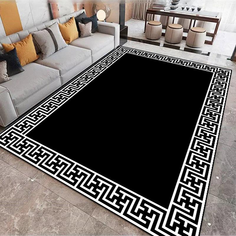 Luxuriöser schwarz-weißer Flanellteppich für das Wohnzimmer Große Teppiche Rutschfeste Weiche Eingangstür-Matte Wohnzimmer-Dekoration
