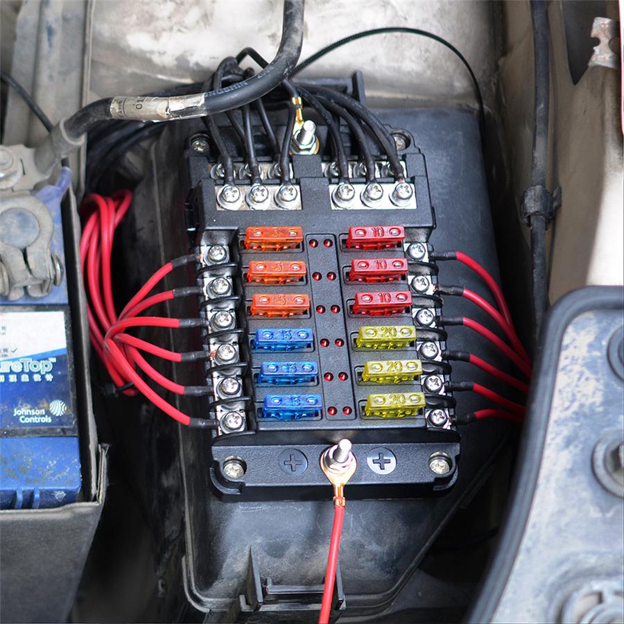 12-Way Blade Fuse Box Holder w/ LED Indicator