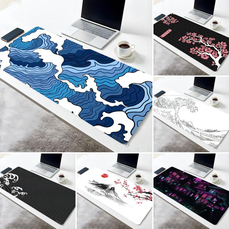 Japanese Great Wave Off Mouse Pad Large Mousepad Keyboards Gamers Deskpad Computer Laptop Keyboard Rubber Stitched Edges Mat