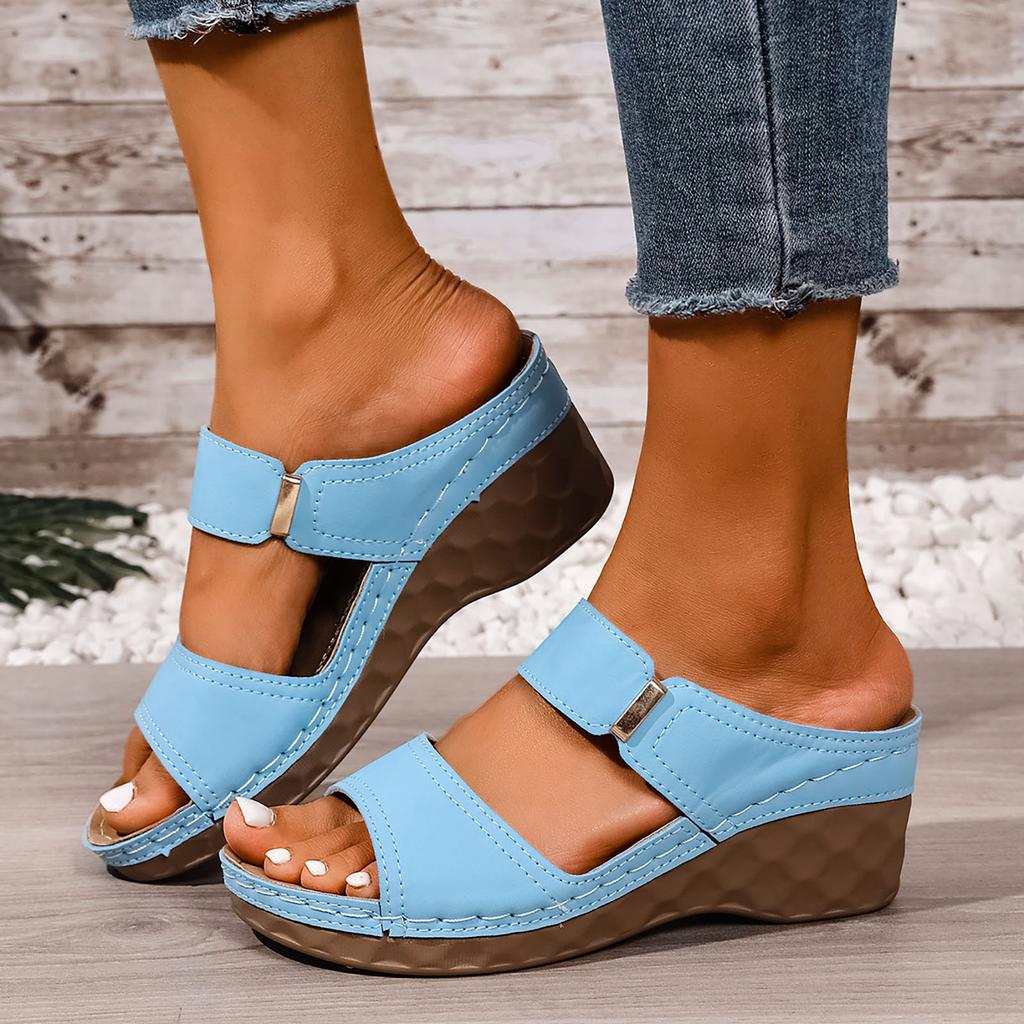 Women'S Wide Leg Wedge Sandals Fashion Soft Sole Breathable Sweat Versatile Summer Casual Shoes Womens Strap Sandal With Heel