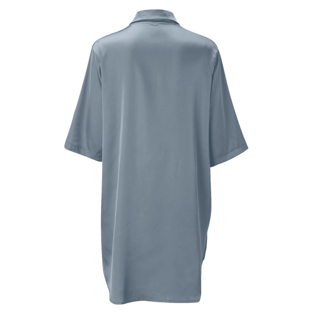 European & American Women's Silky Shirt: Solid Color, Sexy, Smooth Pajamas, and Comfortable Home or Outerwear.