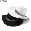 New Men Women Artificial Woolen Western Cowboy Hats 9.5CM Wide Brim Party Dress Hats Gentleman Lady Jazz Cowgirl Cap