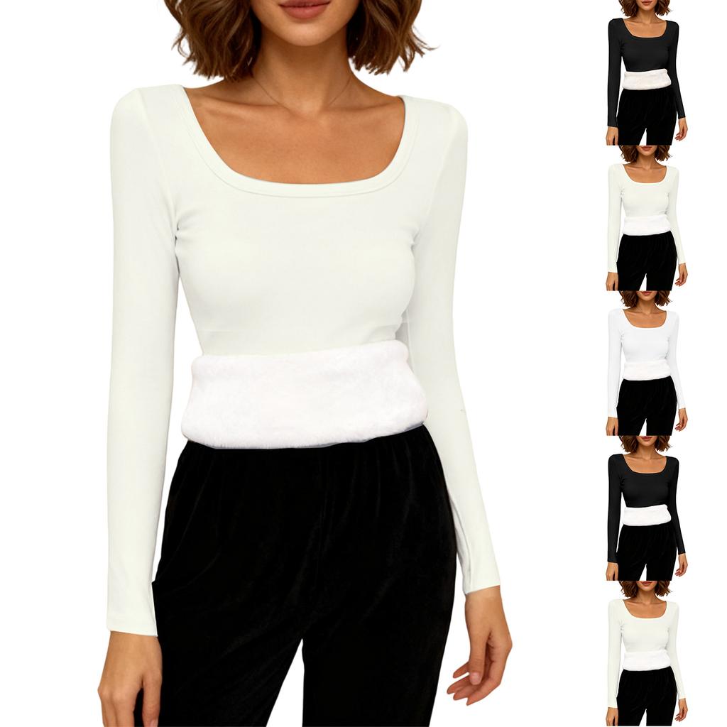 Women's Fashionable And Casual Solid Color Long Sleeve Fleece Lined Base Layer Top