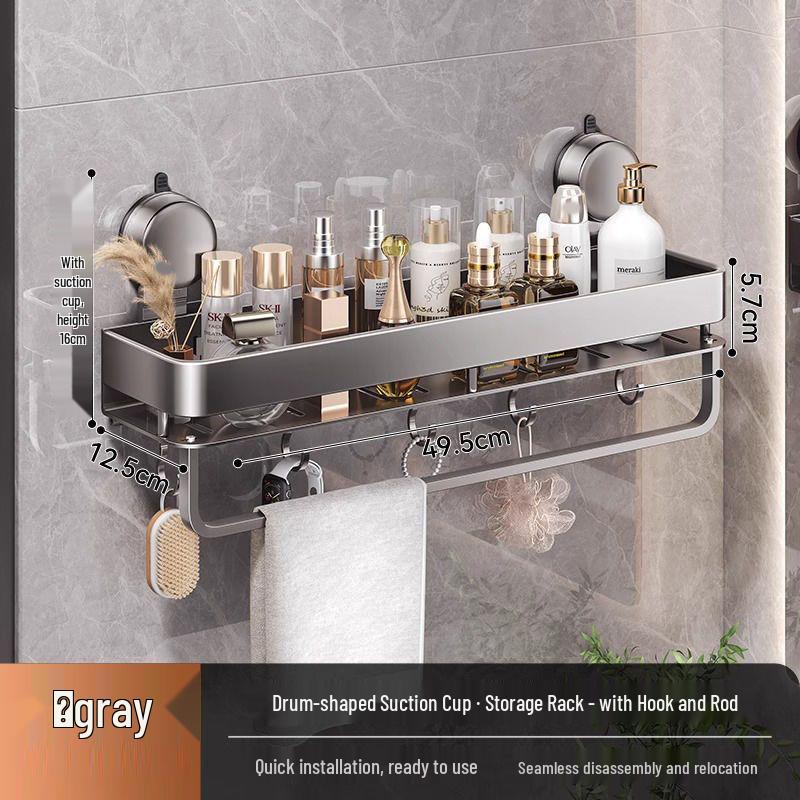 No-Drill Wall-Mount Bathroom Storage Rack with Suction Cup