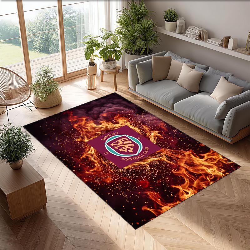 Burnley Football Print Crystal Velvet Rug, Comfortable Water Absorbent Non Slip Indoor Floor Carpet