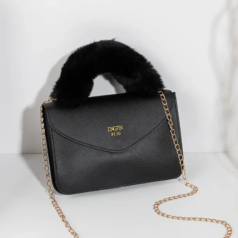 Dámská kabelka z umělé kožešiny Měkké plyšové kabelky Crossbody Designové Kabelky s horní rukojetí Teplé peněženky Feminina
