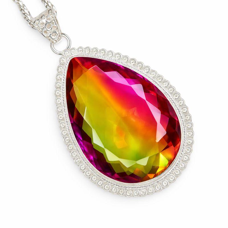 115 Ct Lab Multi Color Pear Gems Pendant Brazilian 925 Sterling Silver Gemstone Jewelry Gift