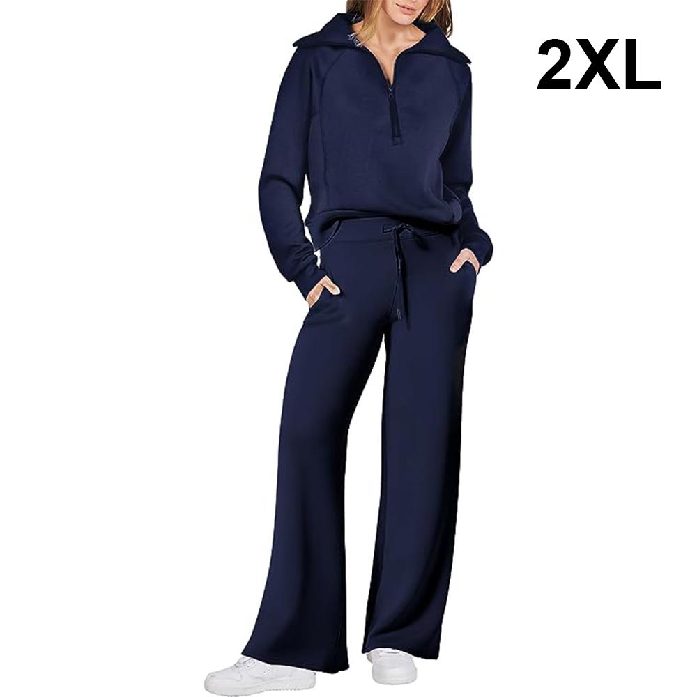 thumbnail image 2 of Women's 2-Piece Lounge Set - Oversized Half Zip Sweatshirt & Wide Leg Sweatpants 2 of 11
