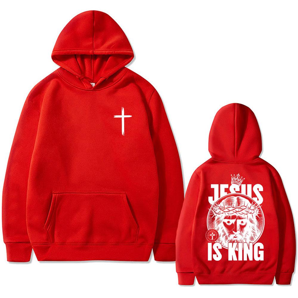 Christian Jesus Is King Graphic Hoodie Men Women Hip Hop Fashion Retro Oversized Sweatshirt Unisex Fleece Cotton Hoody Pullover