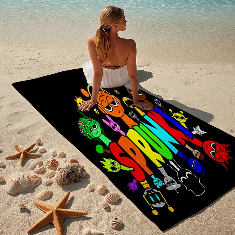 Proof Beach Towel with a Sprunki1 Pattern - Soft,absorbent,quick-drying,machine Washable - Perfect for Swimming,camping,bathing