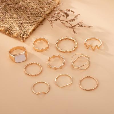 10Pcs Gold Knuckle Rings Set for Women Girls Boho Twist Cross Irregular