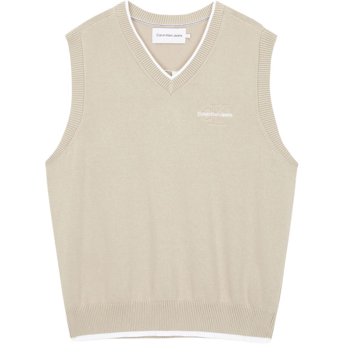 

Calvin Klein Letter Embroidery Solid Color Comfortable Knit Sweater Men sweater Beige J324408-PED XL