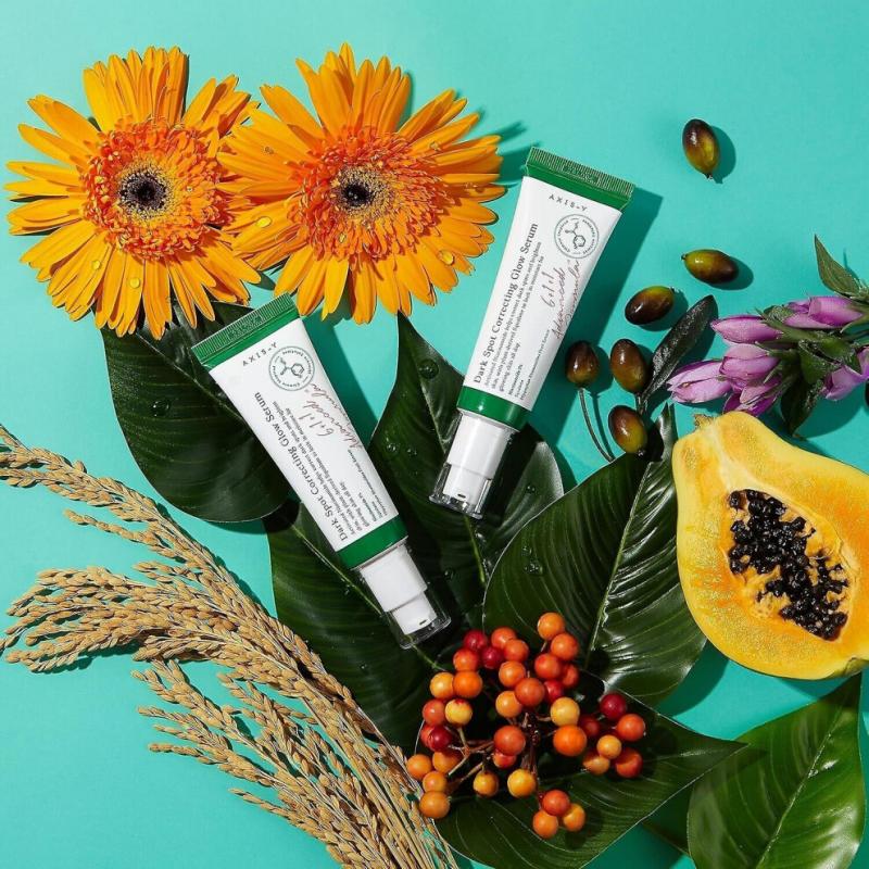 (2 STÜCKE)1-3 Stück Axis-Y Dark Spot Correcting Glow Serum SPF 50+ Niacinamid Sonnencreme Feuchtigkeitsspendend Aufhellend Verbessert Fahle Gesichtsessenz