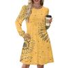 Women's Long Sleeve Pleated Round Neck Floral Print Casual Dress With Pockets