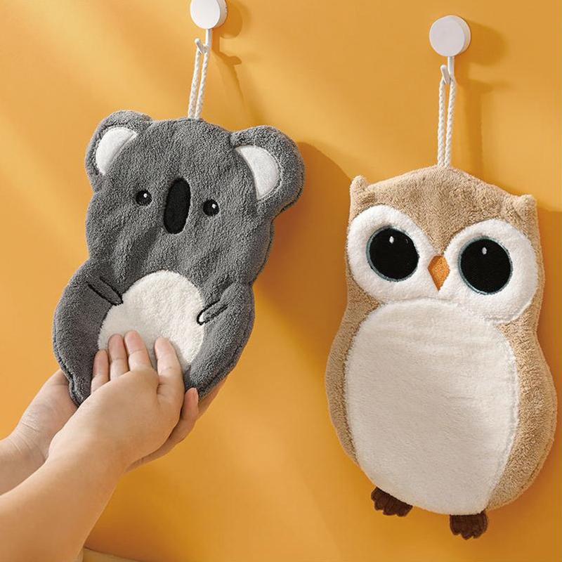 Cute Animal Cartoon Hanging Hand Towels, Fluffy Towels Quick Drying Cloth, Ultra Absorbent Hand Towels Cartoon Owl Koala Shape
