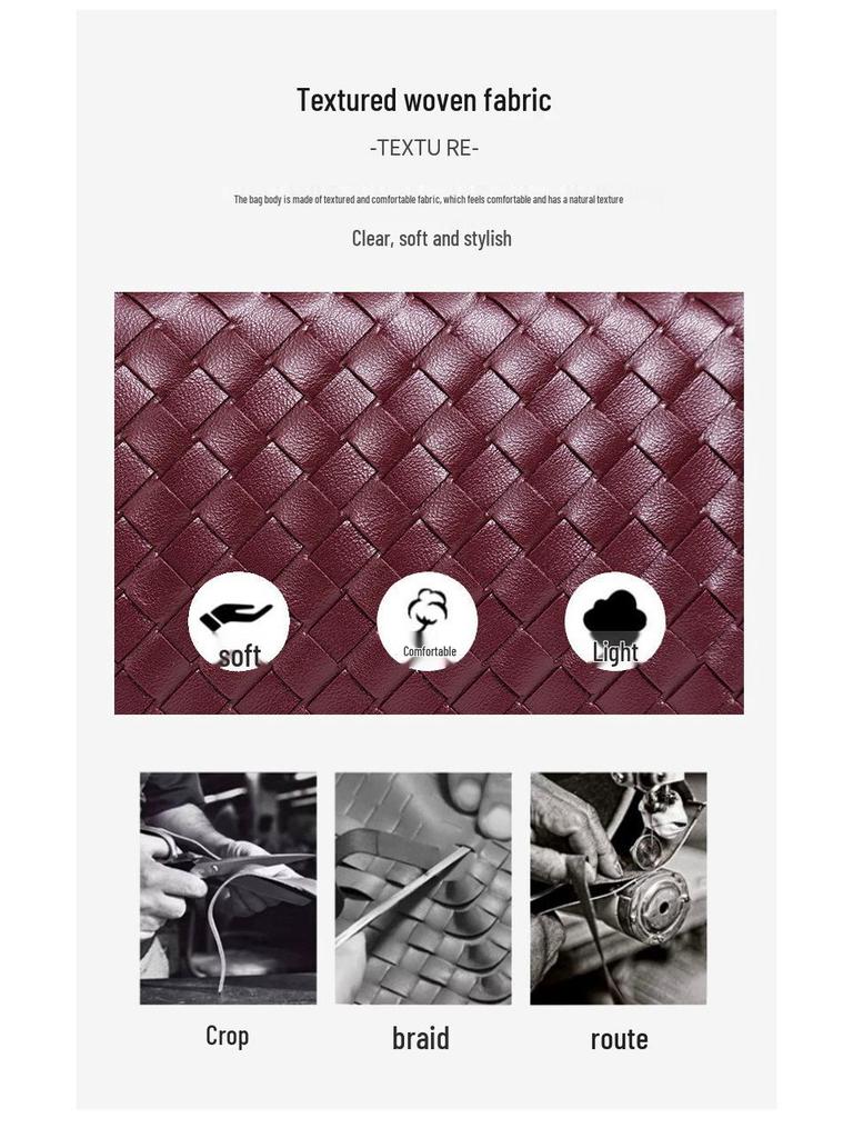 Handmade Woven Leather Baguette: Soft, Solid Color Crossbody Handbag for Women