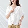 Apricot Embroidered Shirt for Women Short-sleeved Summer New Lace Lace V-neck Top Pure Cotton Shirt