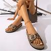 Fashion 2025 Brand Ladies Shoes Open Toe Women's Slippers Fashion Leopard Print Casual Summer Belt Buckle Plus Size Rome Flat Slippers