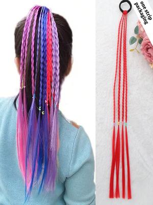Synthetische Haarteile 20-Zoll-Pferdeschwanz Farbige Zöpfe Haarverlängerungen Mit Gummibändern Regenbogen Geflochtene Accessoires Für Frauen Party Highlights Cosplay
