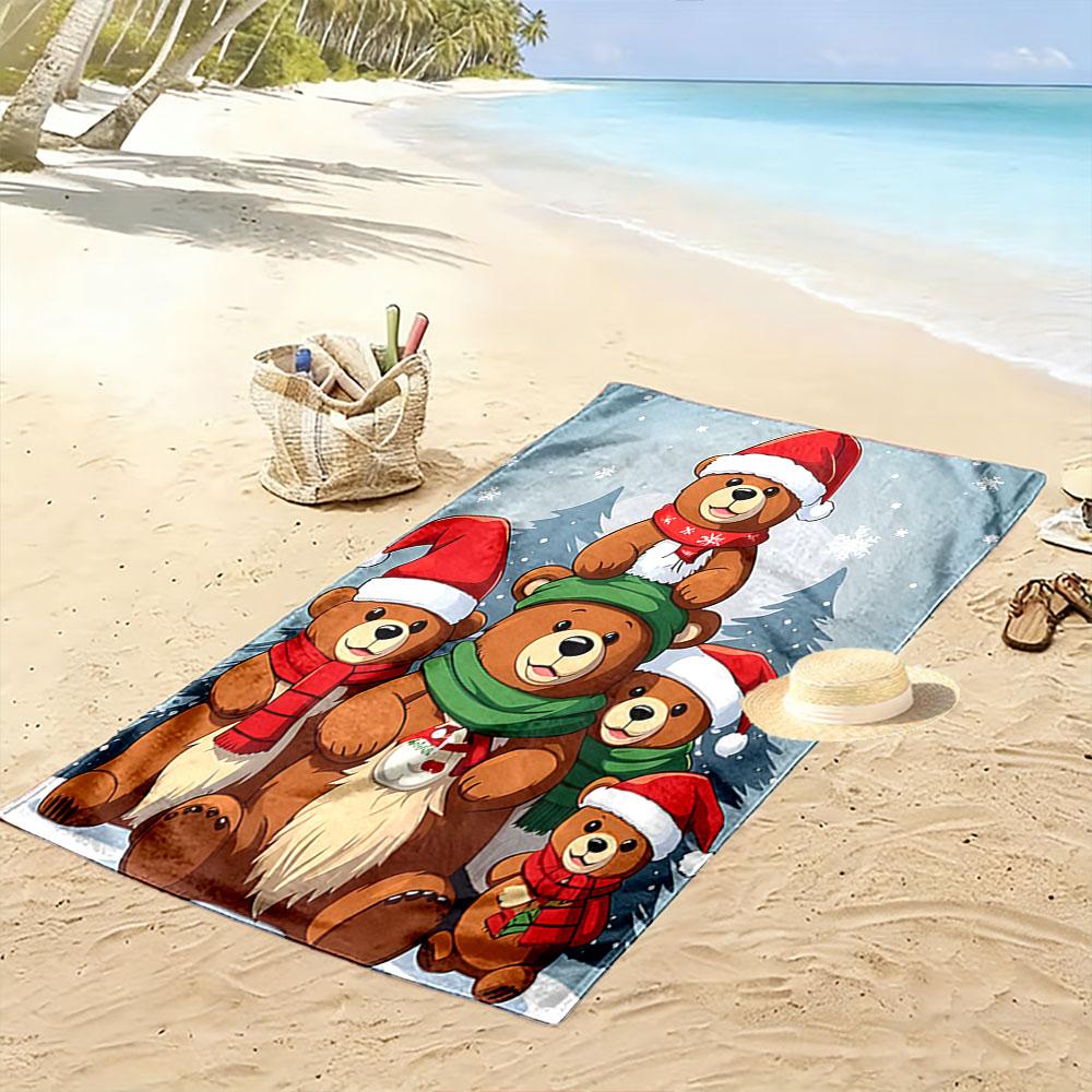 Festive Bears In Harmony Print Beach Towel, Quick Drying, Suitable for Travel, Outdoor Sports, Jogging, the Beach and Swimming, Gift