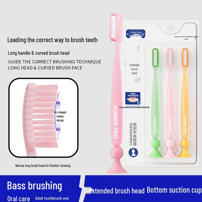 Beno Long-Head Soft Bristle Toothbrush with Suction Cup - Gentle Cleaning & Tooth Protection, Ideal for Home Use
