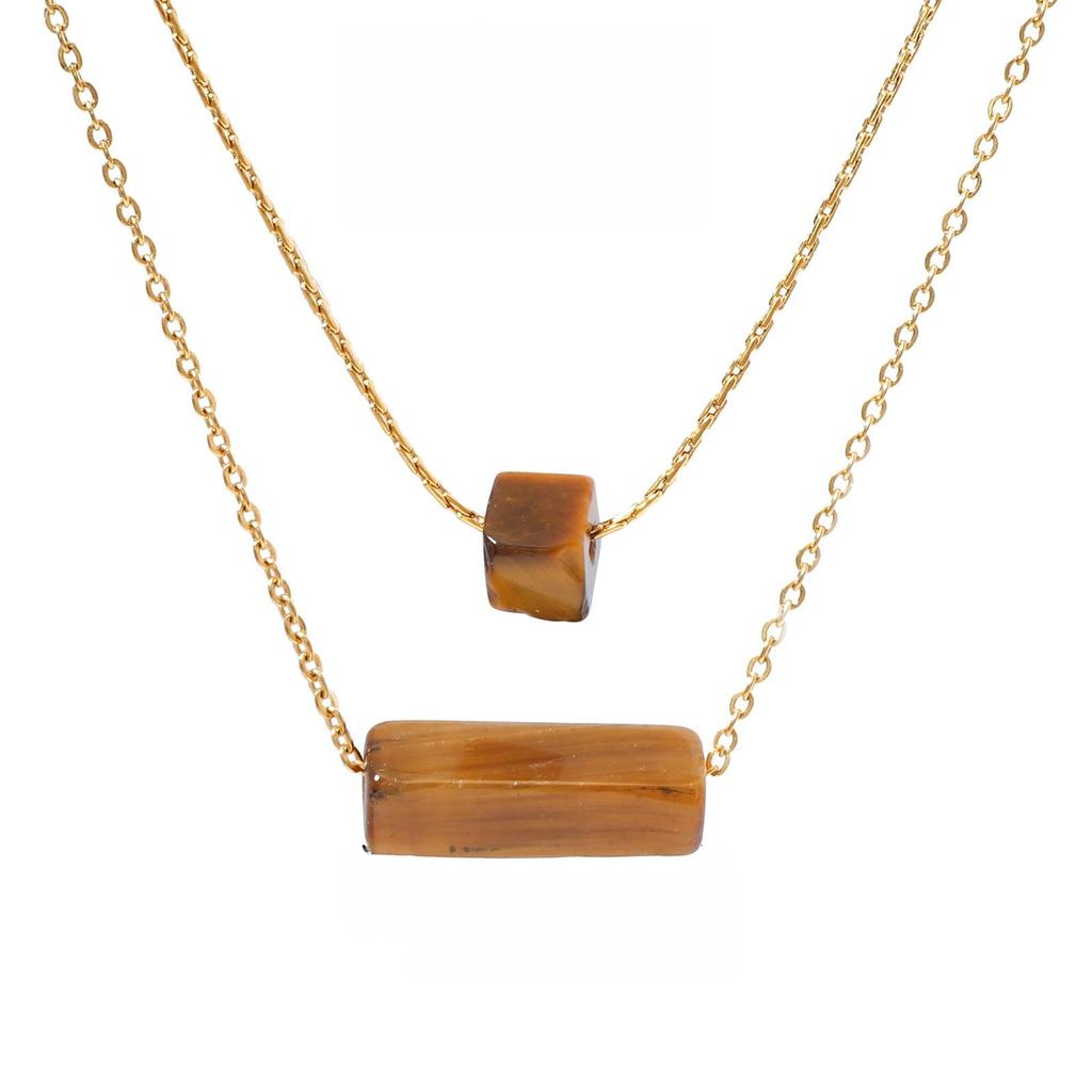 Independent Site New Geometric Natural Stone Necklace for Women Niche Design Light Luxury Semi Precious Stone Double-layer Collarbone Chain