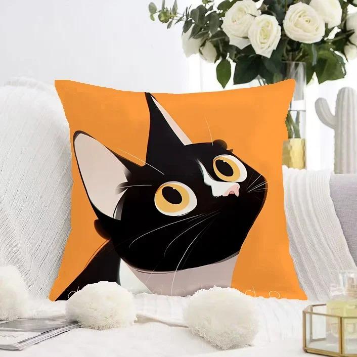 Cute Black Cat Double-sided Printed pillow cover Short plush Suitable living rooms bedrooms sofas throw cushion cover