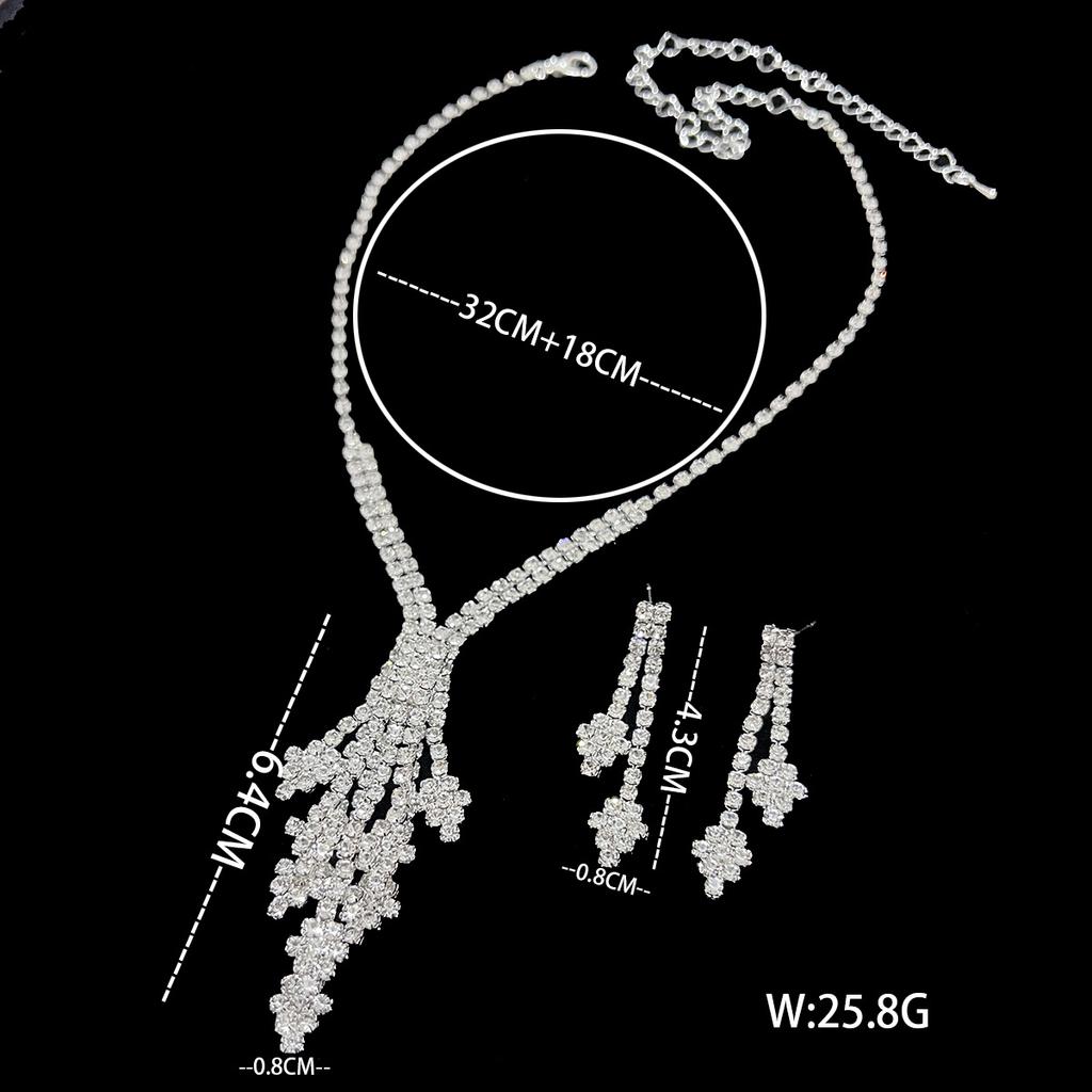 New Sparkling Diamond Cross Bridal Necklace Earrings Two-piece Wedding Banquet Jewelry Set Wedding Dress Accessories