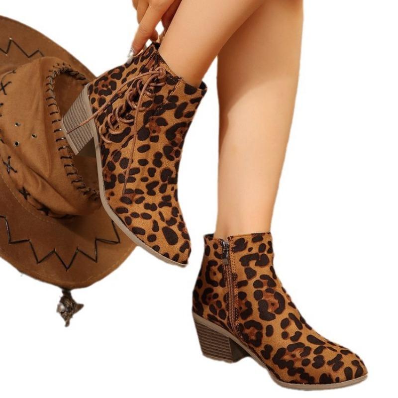 Large Size Leopard Print Side Strap Fashion Boots Autumn and Winter New Short Women's Boots Go Out Versatile Women