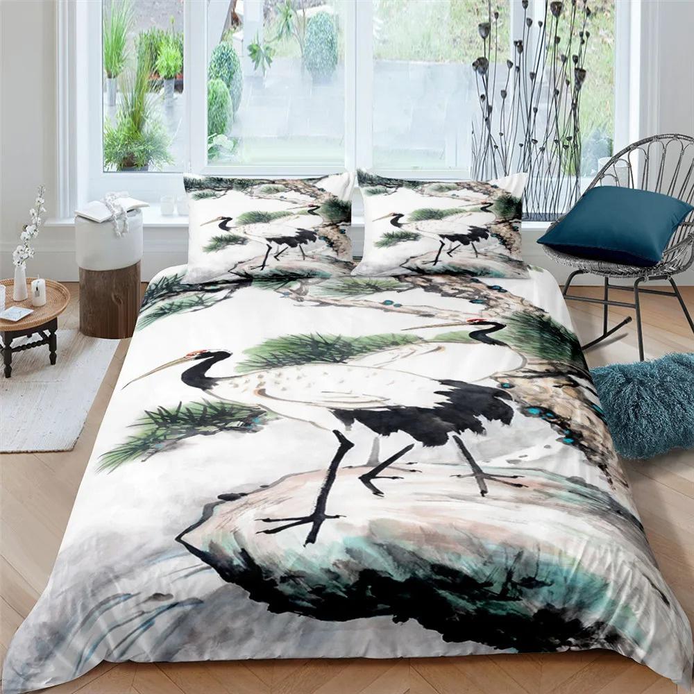 Nature Landscape Duvet Cover King/Queen Size,Chinese Ink Painting Style Bedding Set Mountain River 2/3pcs Polyester Quilt Cover