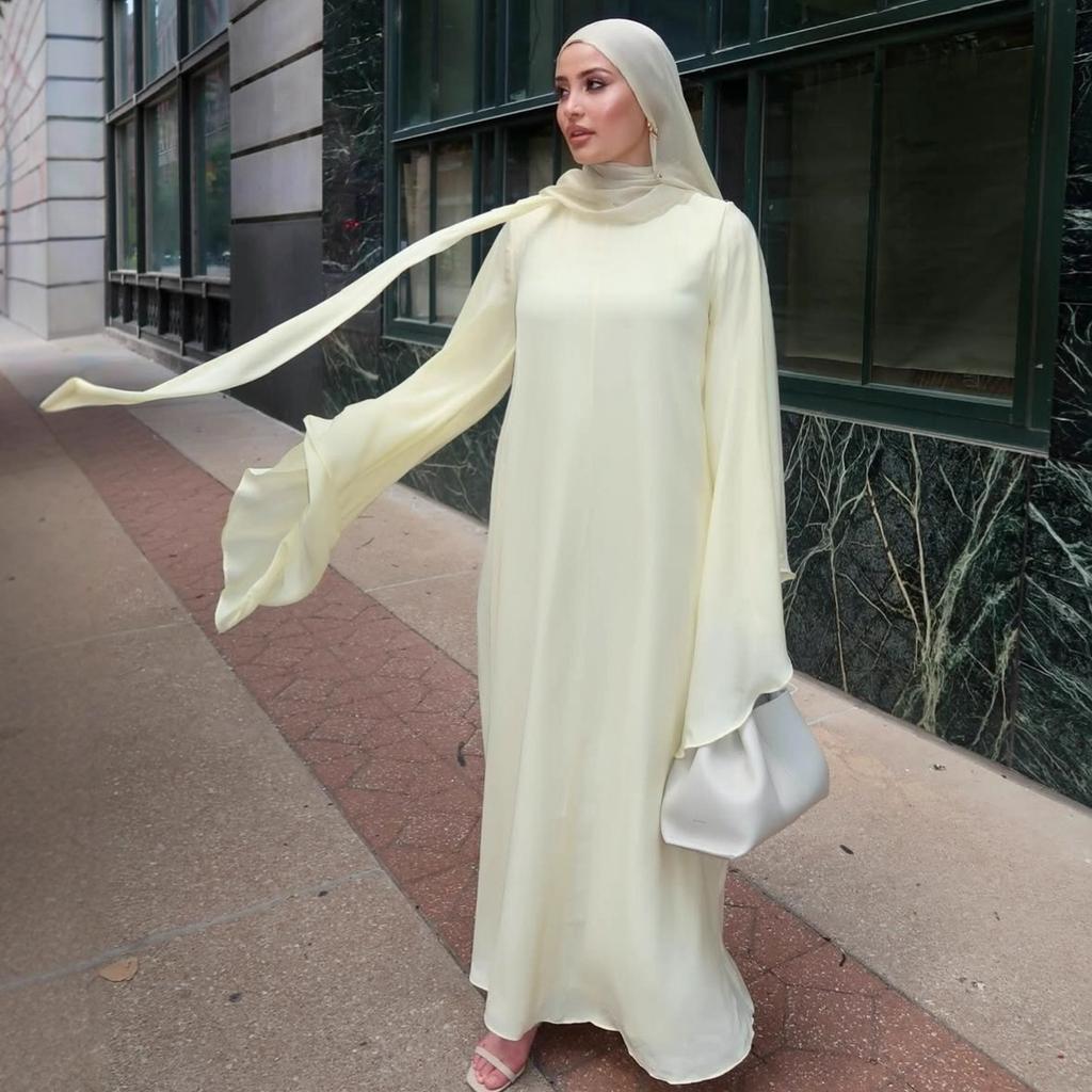 Middle East Arabia Dubai Turkey Loose Solid Color Dress Spring New Fashion Robe Skirt