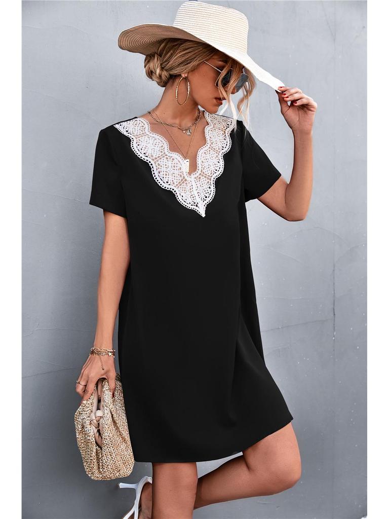 2022 European & American Cross-Border Summer V-Neck Lace Dress for Women