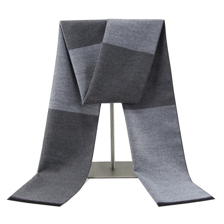 Черно-серый мужской зимний клетчатый снуд - Теплый шарф из искусственного кашемира 180cm