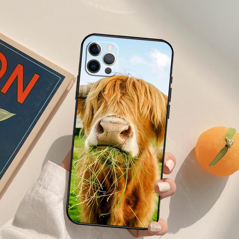Cute Highland Cow Funda Case For iPhone 15 14 16 Pro Max 11 12 13 Pro Max Mini XR 16e 16 15 Plus Phone Cover
