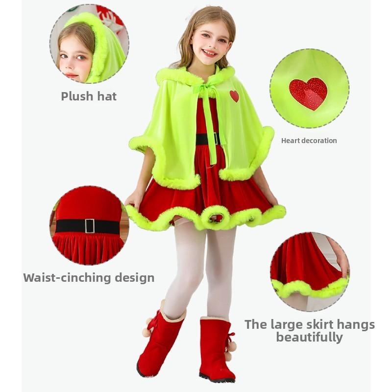 Grinch Kinderkostüm Mit Umhang Und Kleid Für Weihnachtsfeier Kostüm
