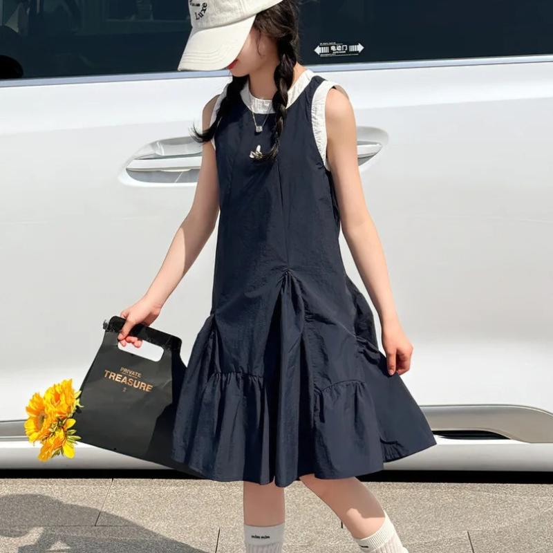 Summer Girls Princess Dress Kids Sleeveless Dress with Ruffles Design Dresses for Teen Child Casual Vacation Beach Dress