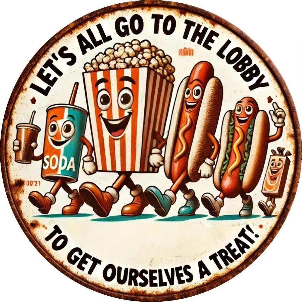 Vintage Popcorn Movie Night Sign Metal Wall Art Home Bar Decor 40x30cm
