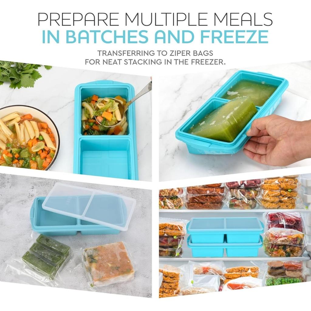 Silicone Freezer Tray With Lid-Soup Freezer Container molds-Extra Large Ice Cube Tray For freezing soup sauces Dishwasher-Safe