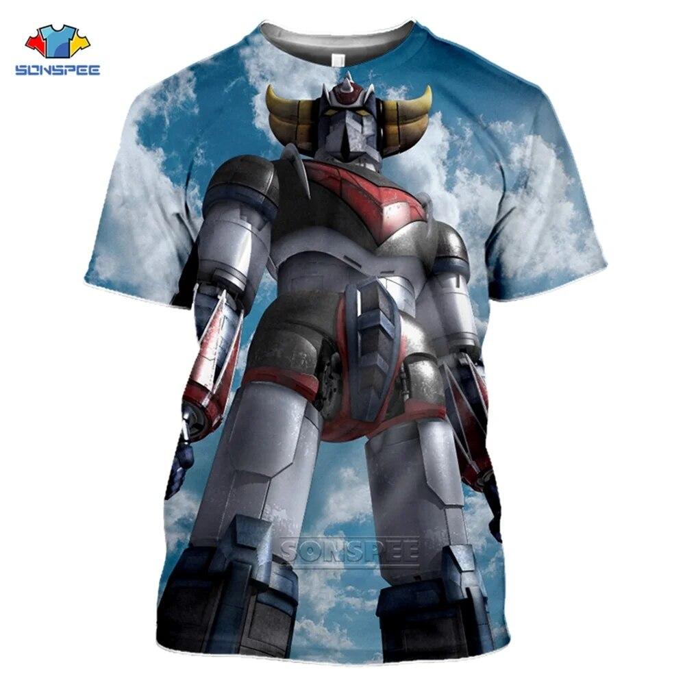 SONSPEE 3D Print Men Women Goldorak T-shirts Casual Streetwear Harajuku Hip Hop Short-Sleeve Vintage Anime Tees Tops Shirt