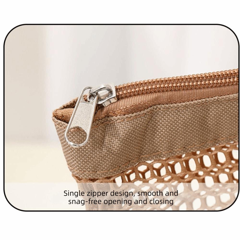 Nylon Mesh Beach Bag Zipper Mesh Handbag Soild Color Toiletry Storage Bag  Travel