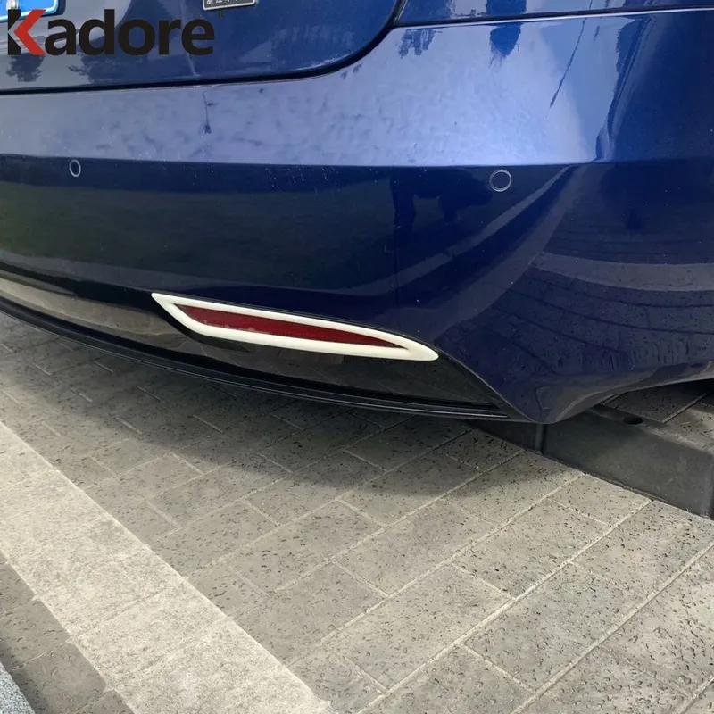 For Tesla Model S 2017 2018   Chrome Car Rear Bumper Fog Light Lamp Cover Trim Tail Foglights Bezel Trims Accessories