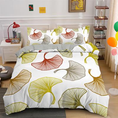 Bladeren Dekbedovertrek Set Ginkgo Biloba Patroon Polyester Dekbedovertrek met Kussensloop King Queen Size voor Volwassenen Beddengoedset