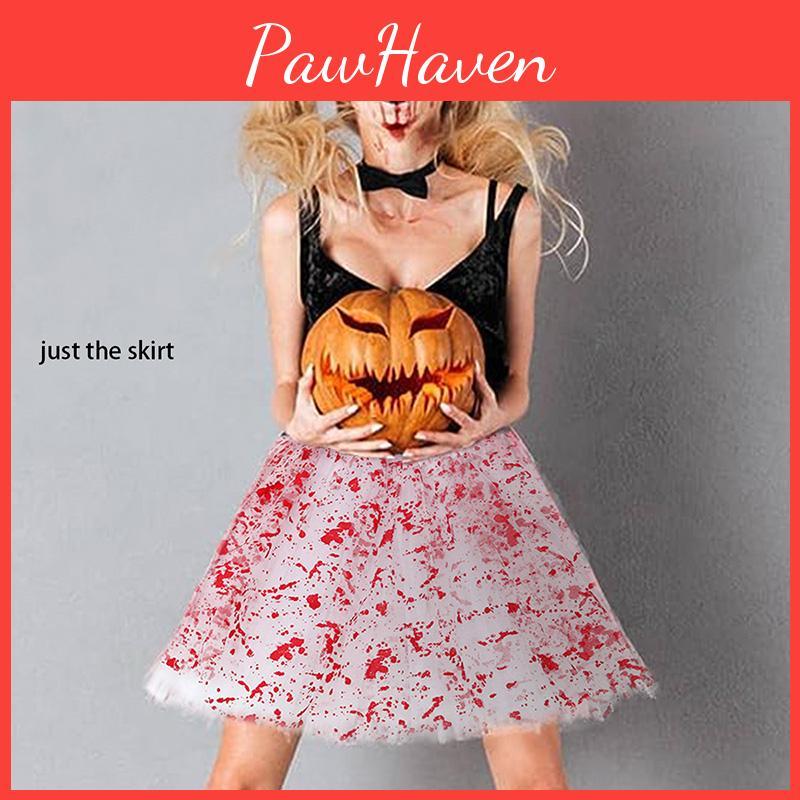 Polyester Halloween Blood Stain Half Skirt With Mesh And Tutu Features