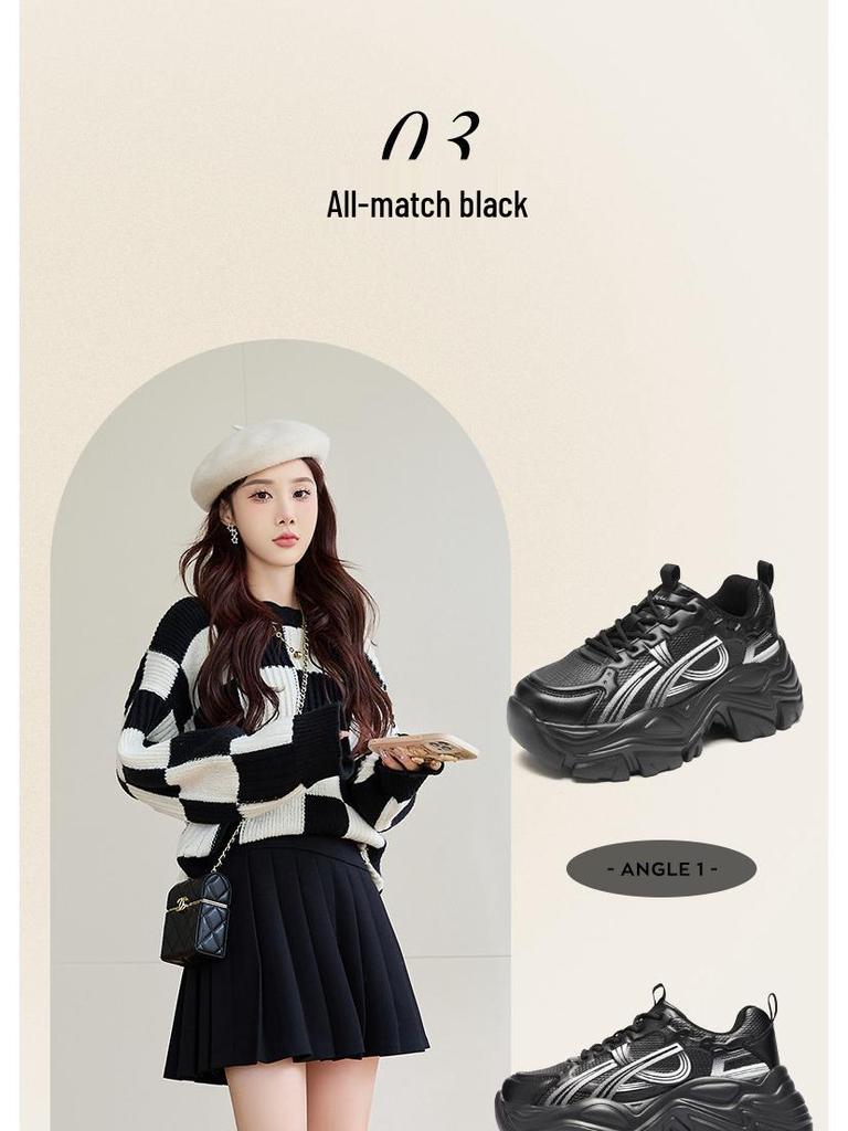 Ougushideng Women's 2025 Autumn Height-Boosting Thick-Soled Casual Sneakers