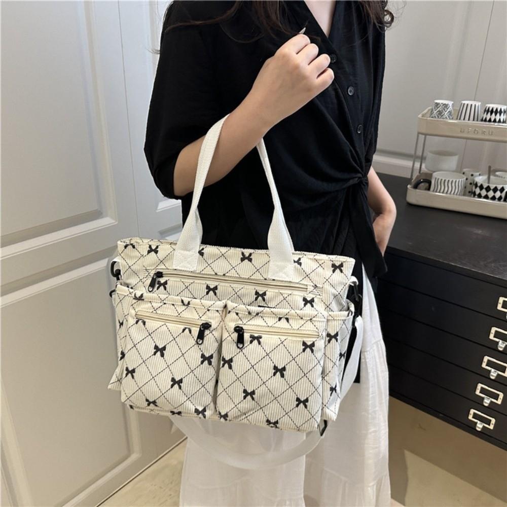 Bowknot Print Women's Shoulder Bag Large Capacity Commuting Handbag Underarm Tote Bag School