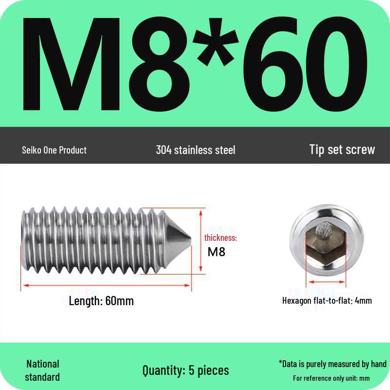 304 Stainless Steel Internal Hex Set Screw | Headless Grub Screw M2-M16