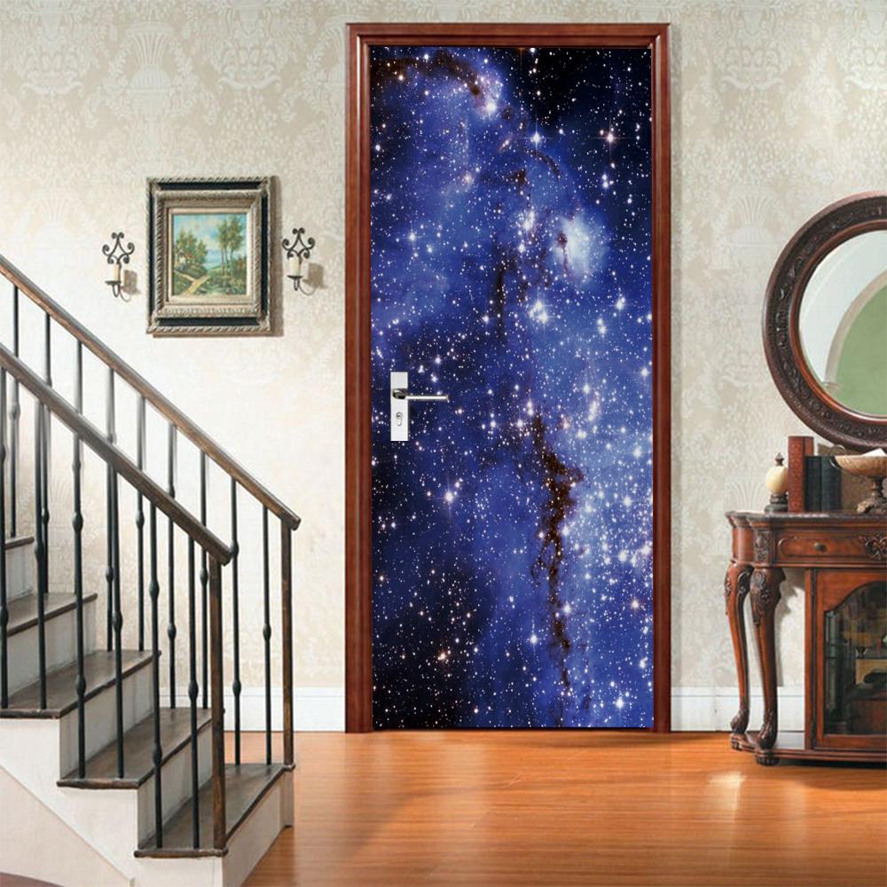 3D Door Mural Sticker Peel and Stick Door Wallpaper Golden Buddha Castle Moon Mermaid Flower Home Decor Removable
