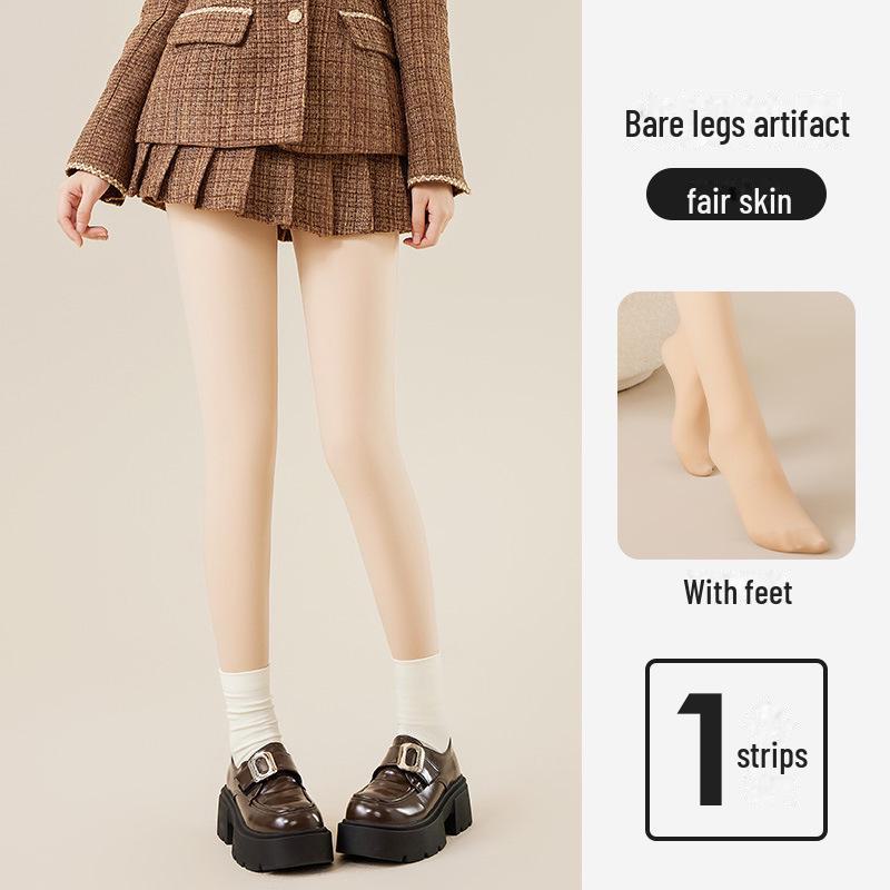 Women's Natural Nude Pantyhose with Velvet Lining - Thick, Flesh-Colored, Non-Slip for Autumn/Winter.