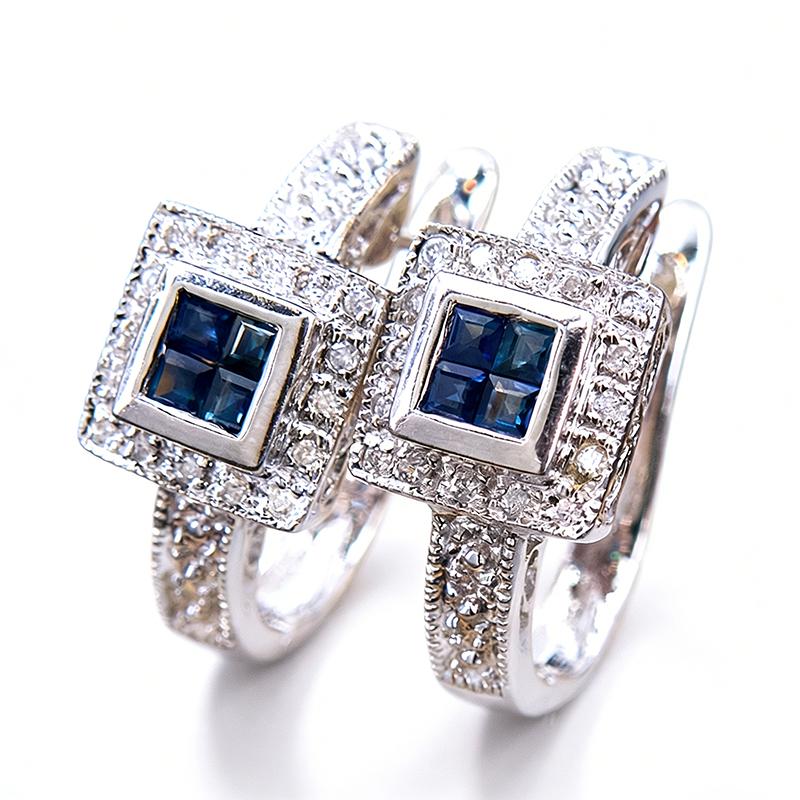 Huitan Princess Cut Blue Cubic Zirconia Hoop Earrings for Women Copper Color Noble Ear Circle Earrings Wedding Statement Zircon